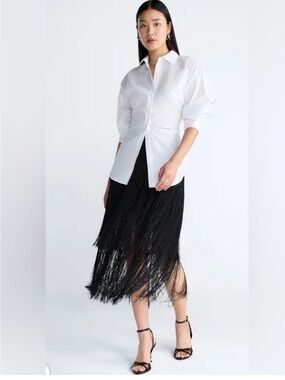 Fringed Midi Skirt in Black
